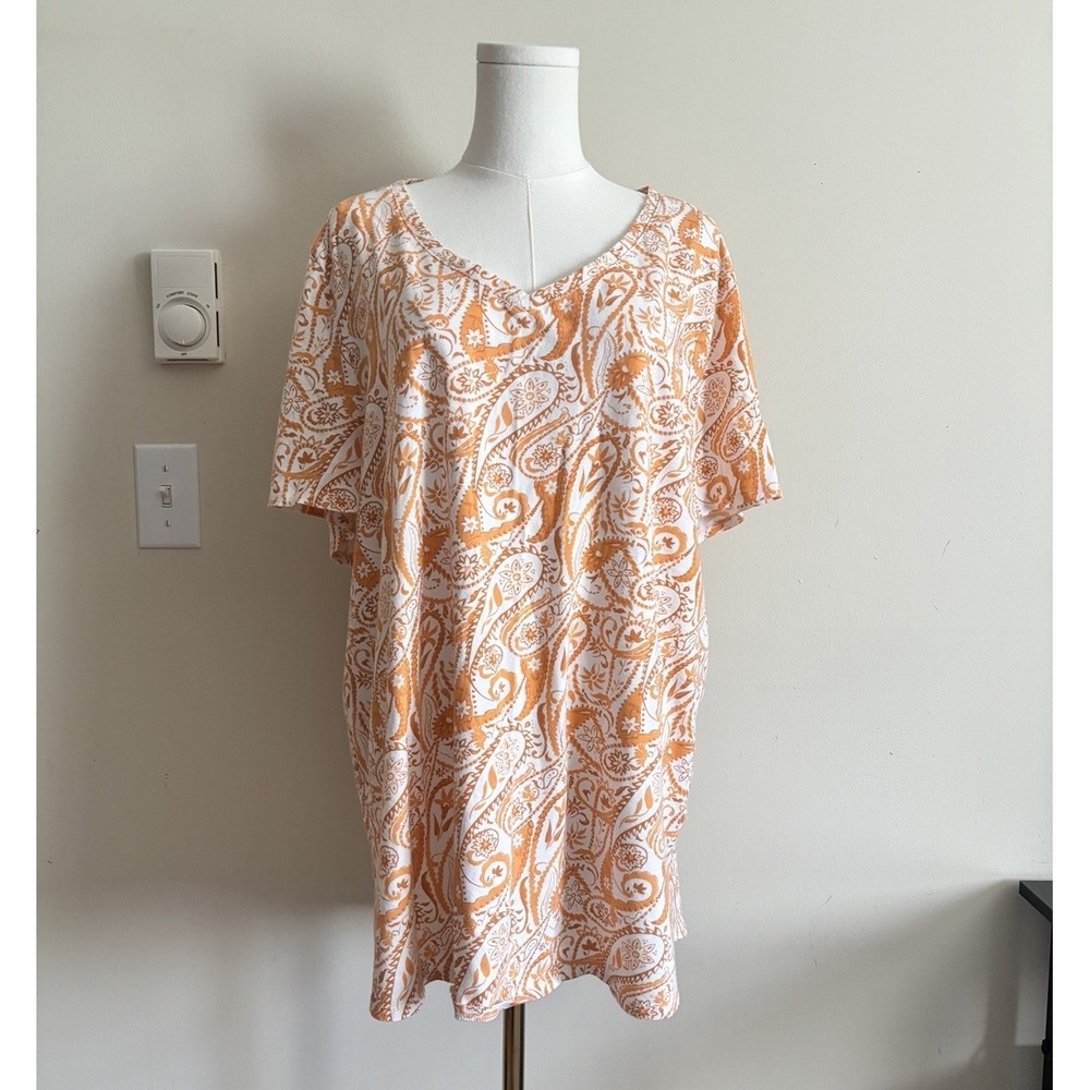 Soft Surroundings Plus Size 2X T Shirt Boho Hippie‎ Cotton Orange White Summer